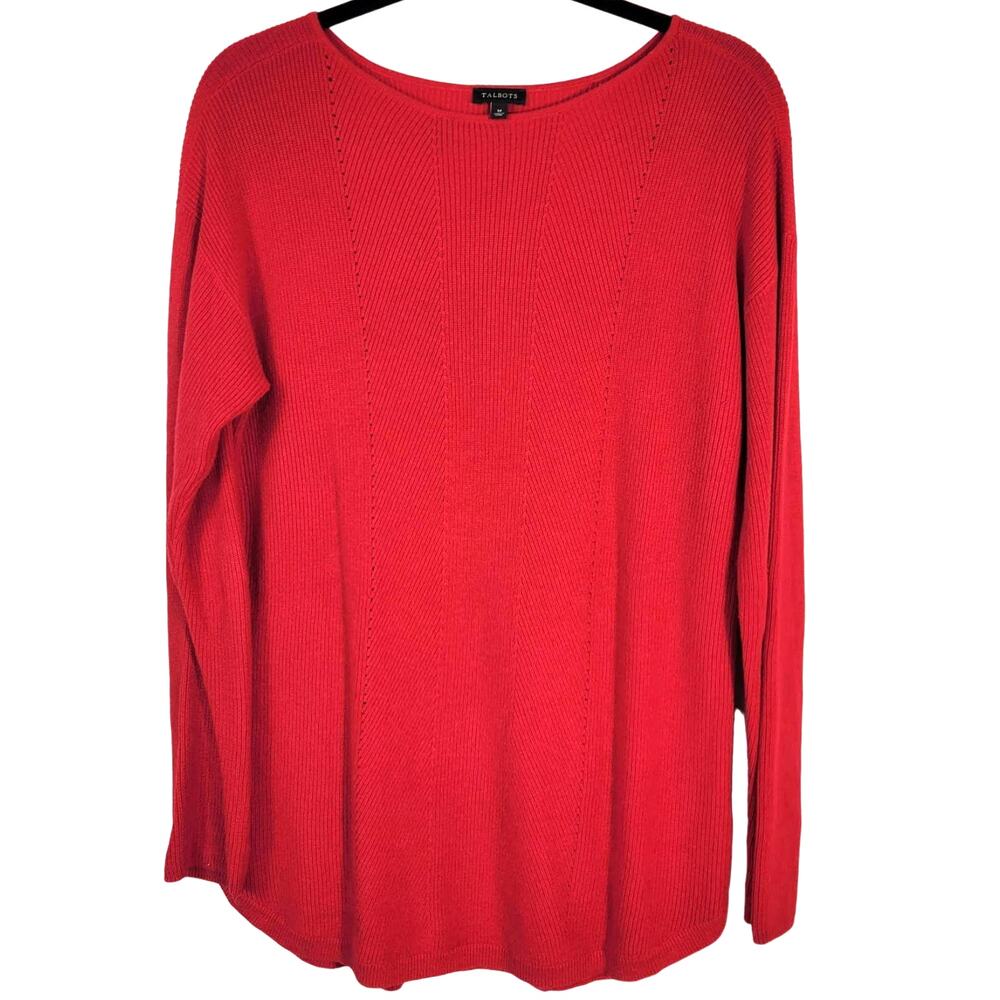Talbots Festive Season Sweater Womens M Red Texture Cashmere Blend Winter Party